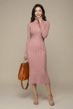 Women Dress | Cable Knit Turtleneck Bodycon Midi Length