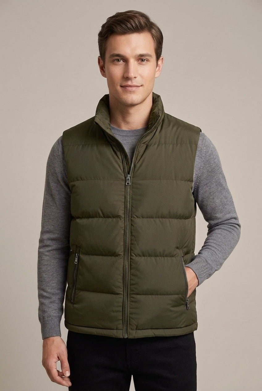 Men Cardigan | Quilted Stand Collar Full-Zip Sleeveless Vest