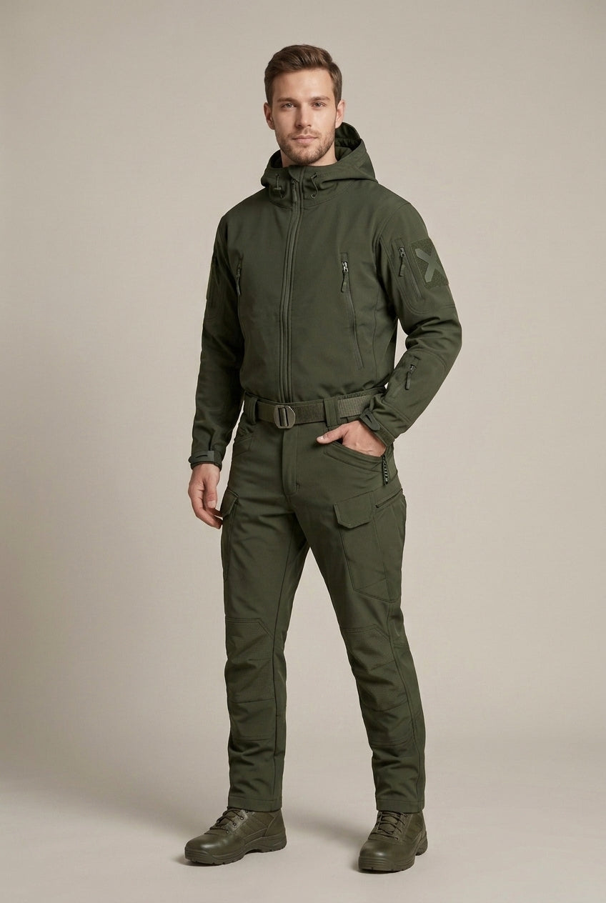 Men Set | Hooded Softshell Jacket and Trousers with Zip Pockets