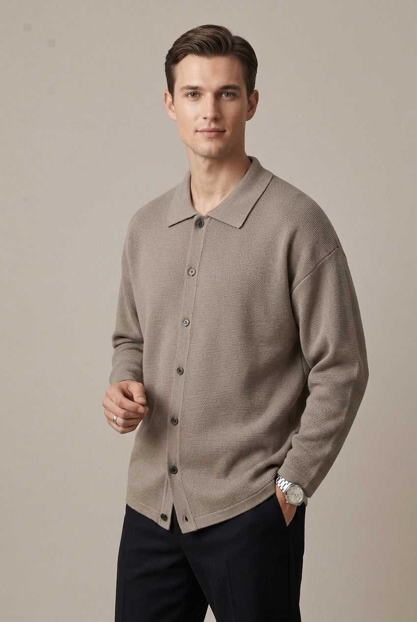 Men Cardigan | Oversized Fit with Spread Collar Button Front