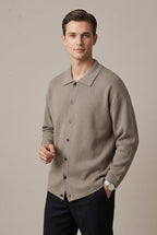 Men Cardigan | Oversized Fit with Spread Collar Button Front