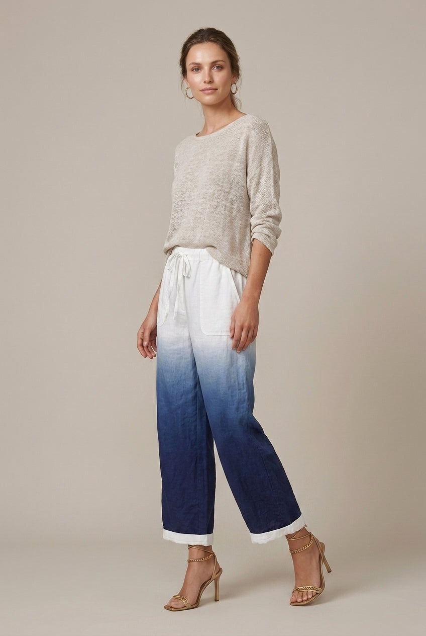 Women Trousers | Wide Leg Cropped Relaxed Fit with Drawstring