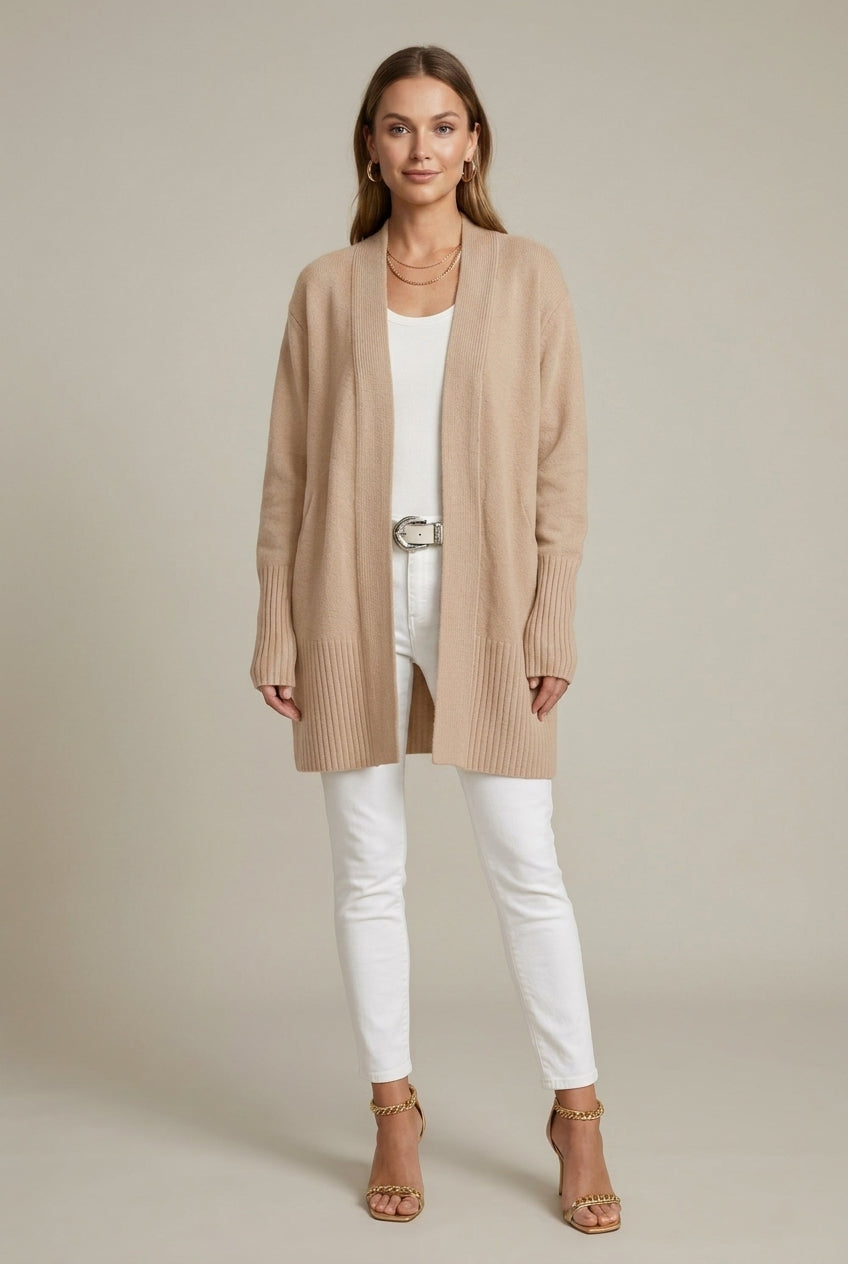 Women Cardigan | Relaxed Fit with Open Front Shawl Collar