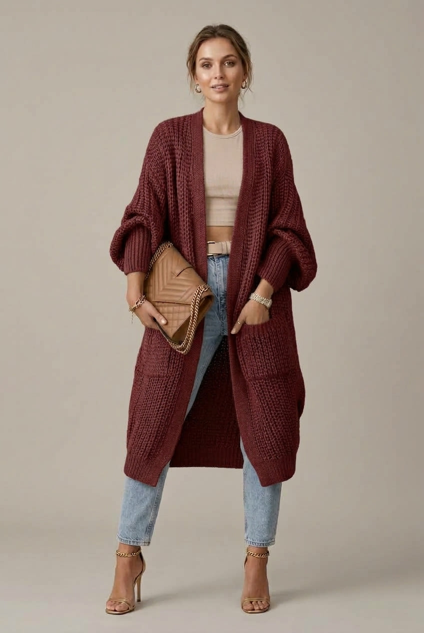 Women Cardigan | Open-Front Long Sleeve Relaxed Fit