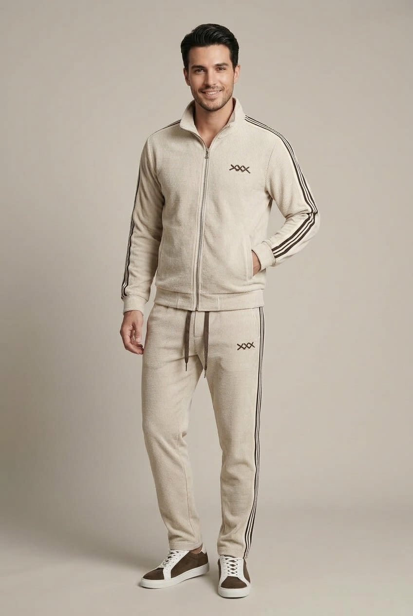 Men's Set | Half-Zip Jacket and Jogger Pants with Stripe Trim