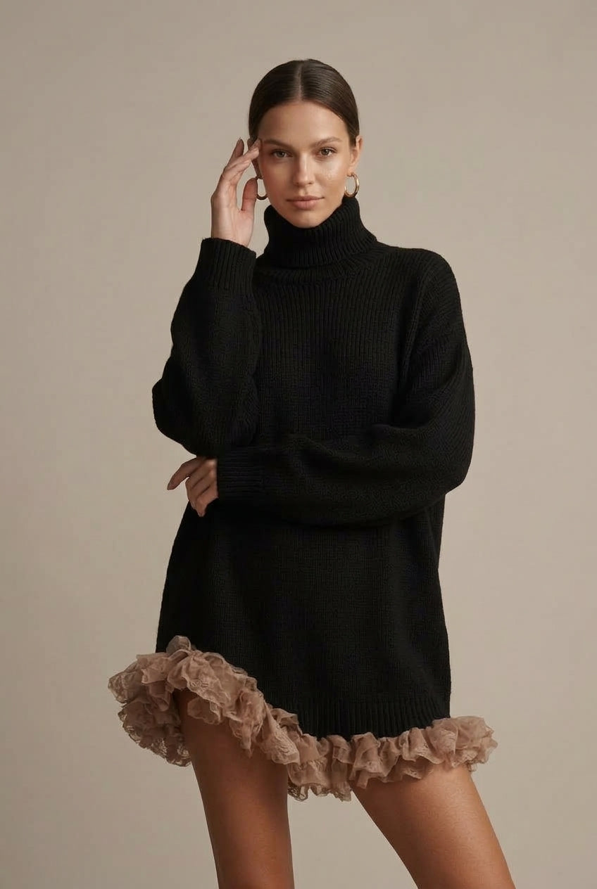 Women Dress | Oversized Rib-Knit Mini with Turtleneck