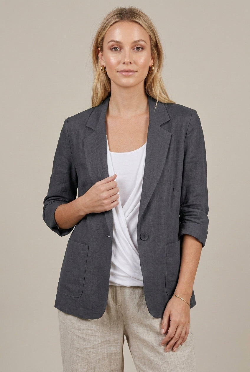 Women Blazer | Relaxed Fit with Notch Lapel and Button