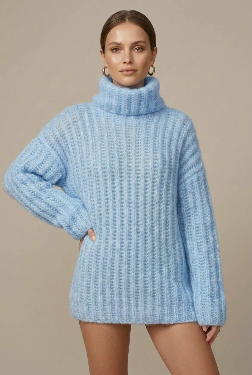 Women Sweater | Oversized Ribbed Knit with Turtleneck Collar