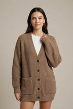 Women Cardigan | V-Neck Relaxed Fit with Button Front