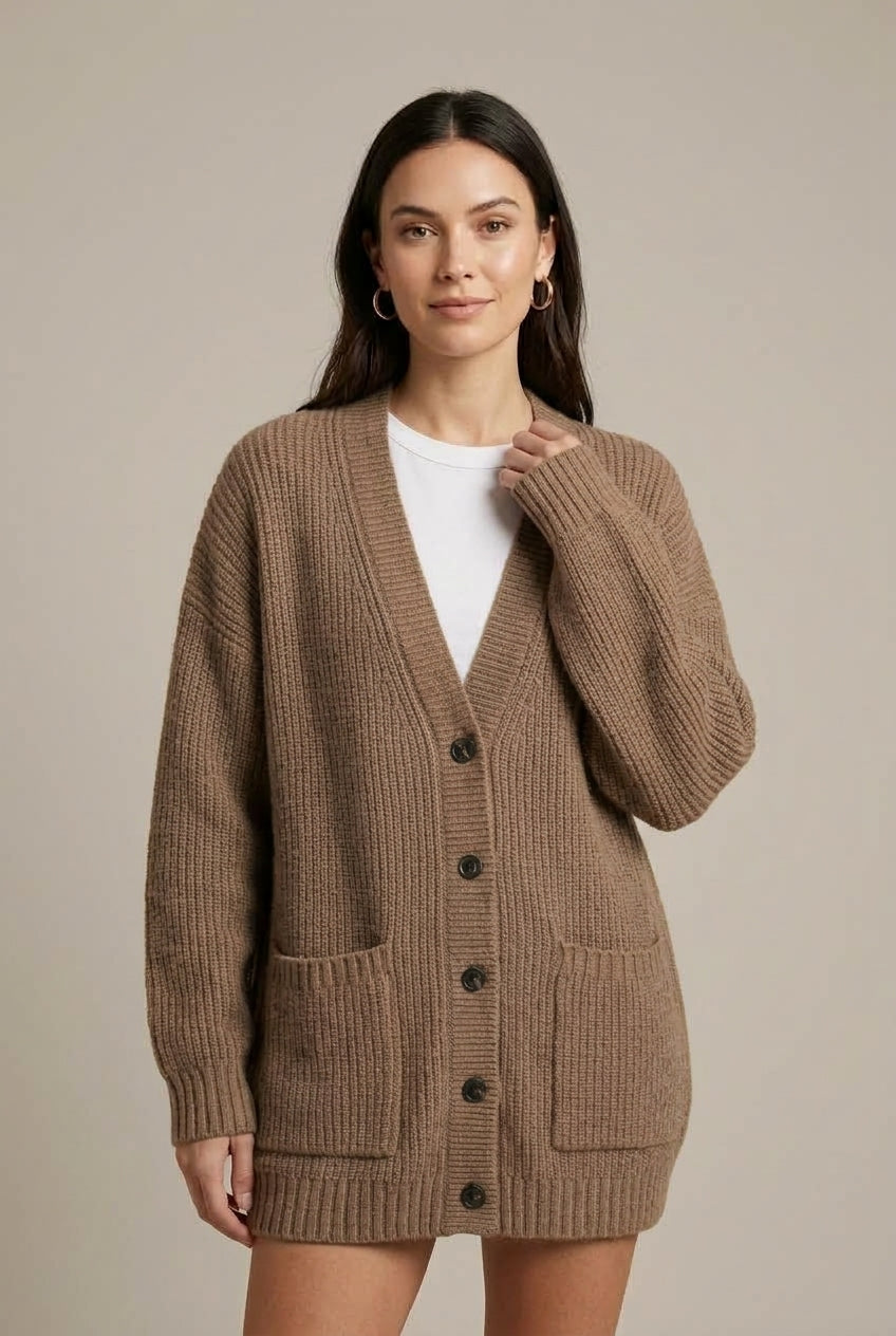 Women Cardigan | V-Neck Relaxed Fit with Button Front