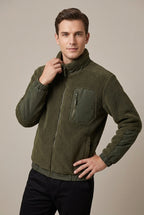 Men Jacket | Full Zip Sherpa Fleece with Contrast Sleeve Panels