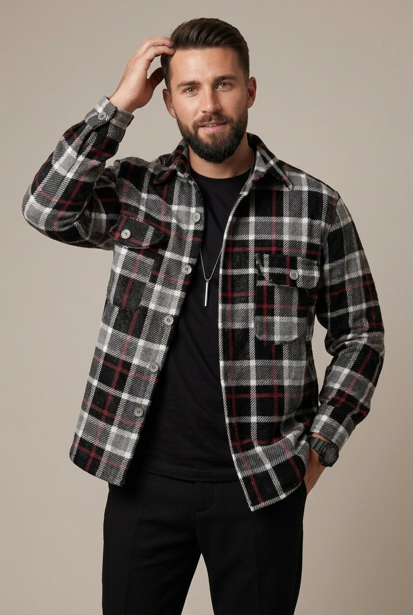 Men Shirt | Relaxed Fit Checked Overshirt with Chest Pockets