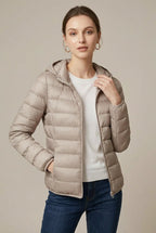 Women Puffer Jacket | Hooded Full-Zip with Quilted Channels