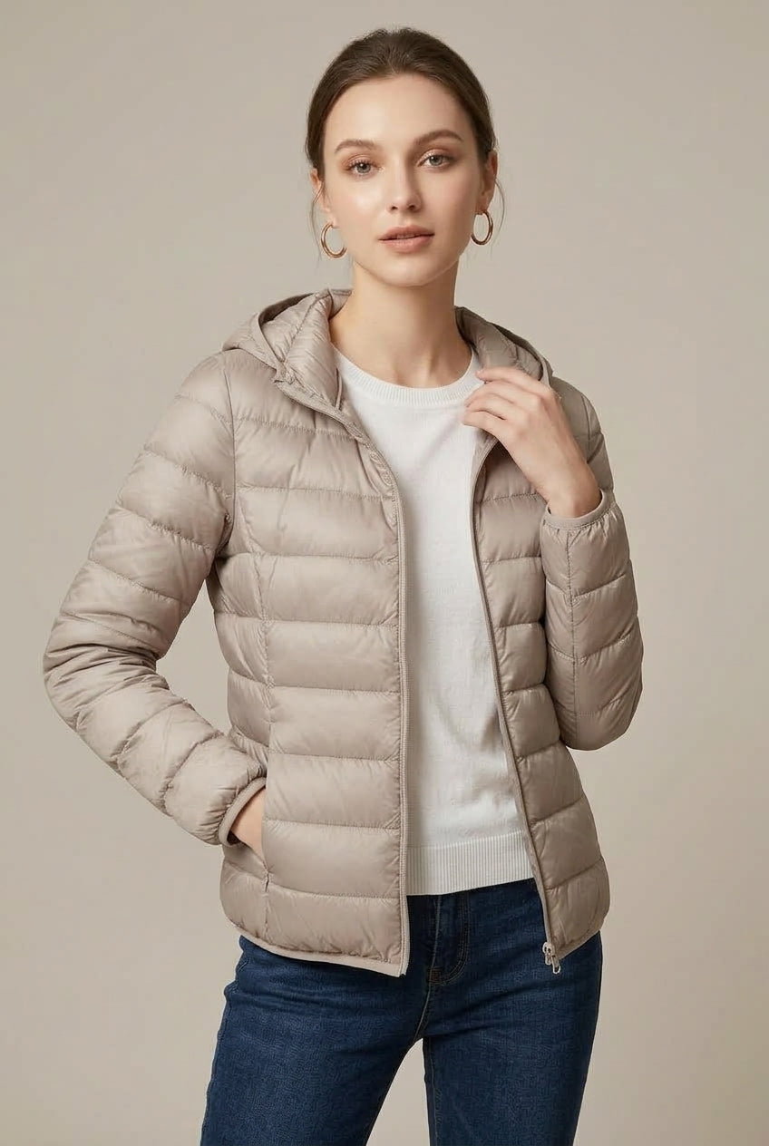 Women Puffer Jacket | Hooded Full-Zip with Quilted Channels