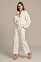Women Set | Zip-Front Long Sleeve Top with Matching Trousers