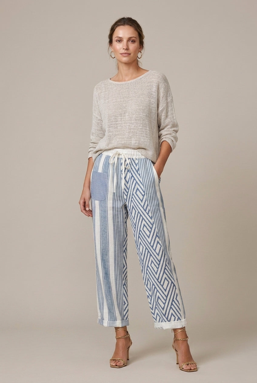 Women Trousers | Wide Leg Cropped Relaxed Fit with Drawstring