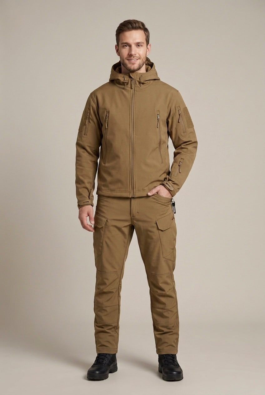 Men Set | Hooded Softshell Jacket and Trousers with Zip Pockets
