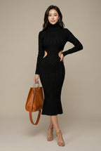 Women Dress | Cable Knit Turtleneck Bodycon Midi Length