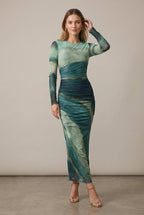 Women Dress | Bodycon Fit with Ruched Waist and Long Sleeves