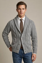 Men Cardigan | Shawl Collar Cable Knit Button-Front Regular Fit
