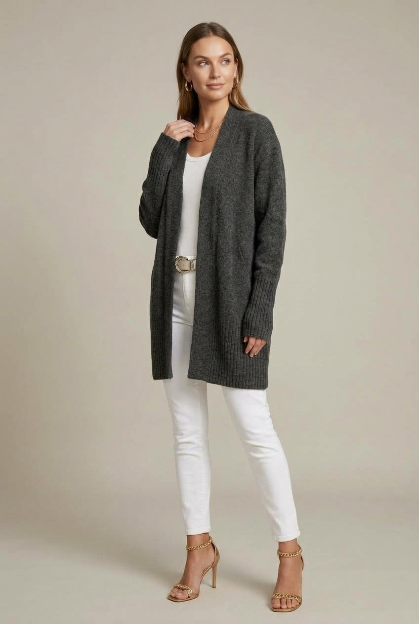 Women Cardigan | Relaxed Fit with Open Front Shawl Collar