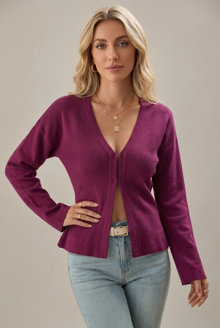 Women Cardigan | Relaxed Fit with V-Neckline and Button Front