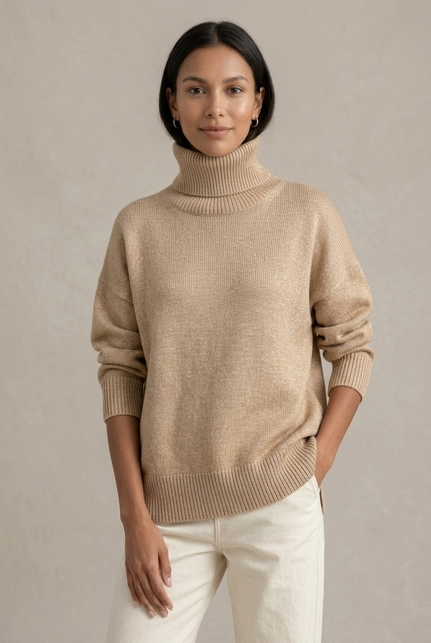 Women Sweater | Oversized Turtleneck with Ribbed Cuffs and Hem