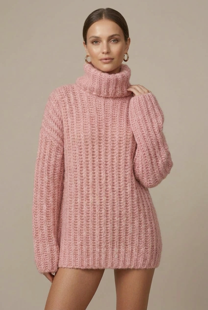 Women Sweater | Oversized Ribbed Knit with Turtleneck Collar