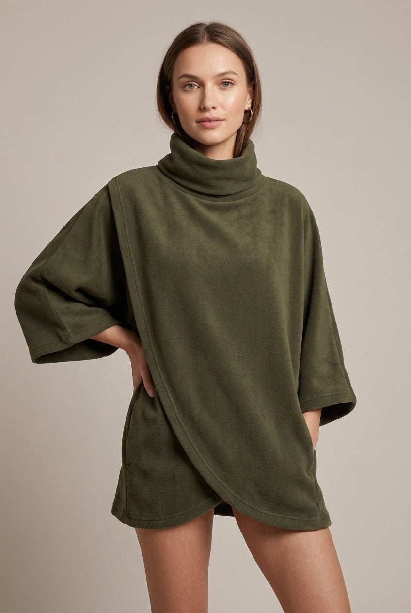 Women Sweater | Oversized Mock Neck with Ribbed Trims