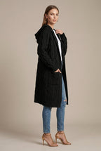 Women Cardigan | Cable Knit Hooded Open Front Long Length