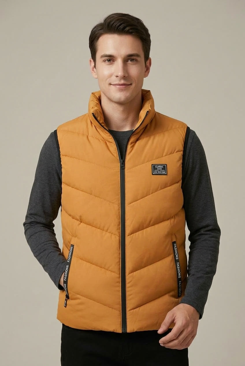 Men Vest Set | Quilted Mock Neck with Full-Length Zip Front