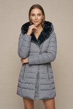 Women Puffer Jacket | Hooded Sherpa-Lined Mid-Length Zip