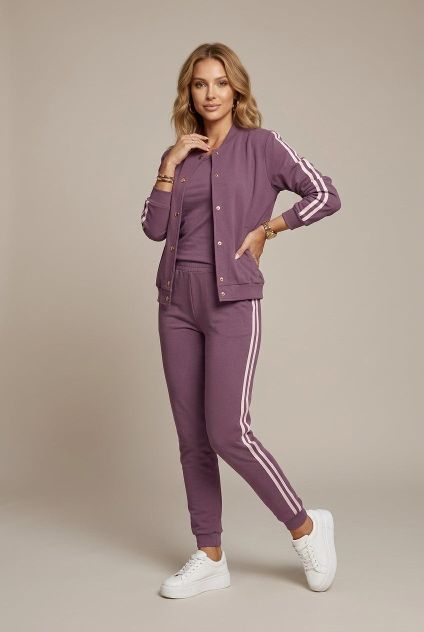 Women Set | Three-Piece Tracksuit with Contrast Stripe Trim