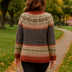 Women Cardigan | Norwegian Pattern Button Front Long Sleeve