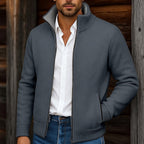 Men Cardigan | Full-Zip Stand Collar with Ribbed Trim