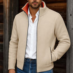 Men Cardigan | Full-Zip Stand Collar with Ribbed Trim