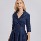 Women A - Line Dress Lapel Neck Pleated Waist Design - Evergreen Outfits - Women Midi Dress