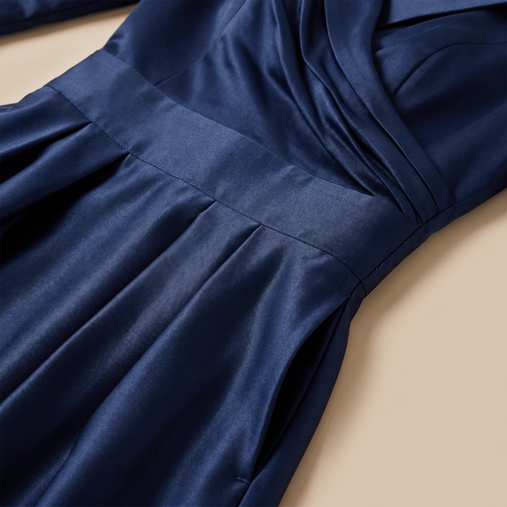 Women A - Line Dress Lapel Neck Pleated Waist Design - Evergreen Outfits - Women Midi Dress