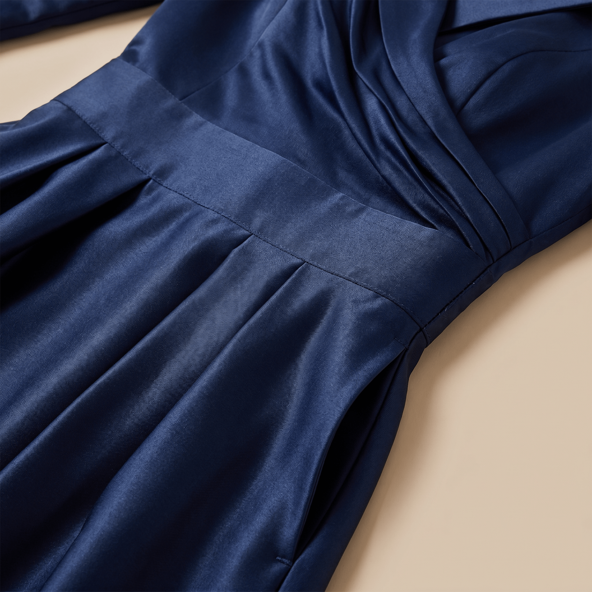 Women A - Line Dress Lapel Neck Pleated Waist Design - Evergreen Outfits - Women Midi Dress