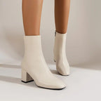Women Ankle Boots Block Heel Pointed Toe Zip Closure - Evergreen Outfits - Women Boots