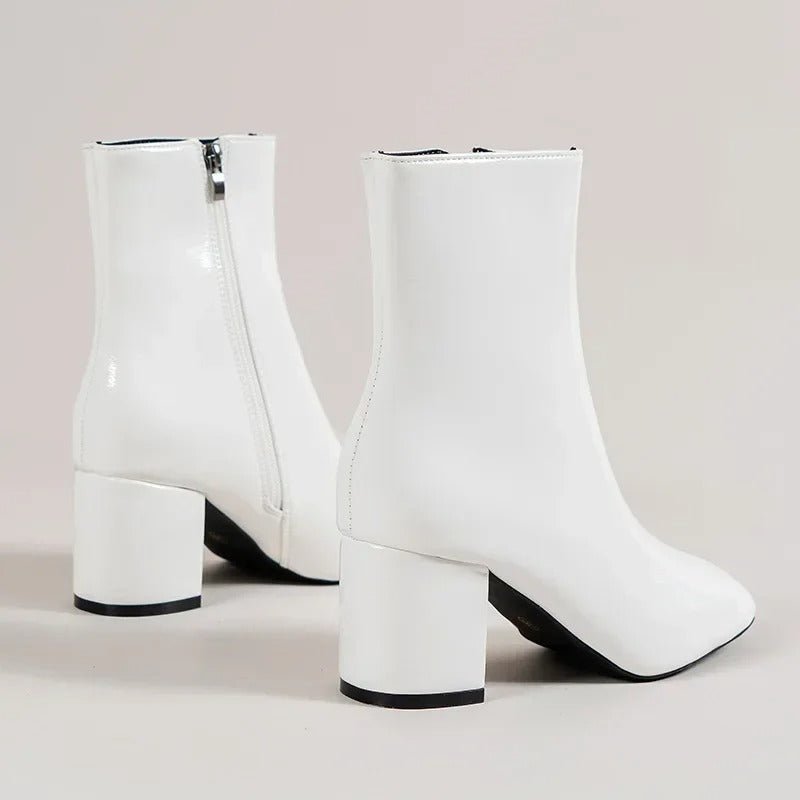 Women Ankle Boots Block Heel Pointed Toe Zip Closure - Evergreen Outfits - Women Boots