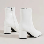 Women Ankle Boots Block Heel Pointed Toe Zip Closure - Evergreen Outfits - Women Boots