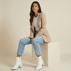 Women Ankle Boots Block Heel Pointed Toe Zip Closure - Evergreen Outfits - Women Boots