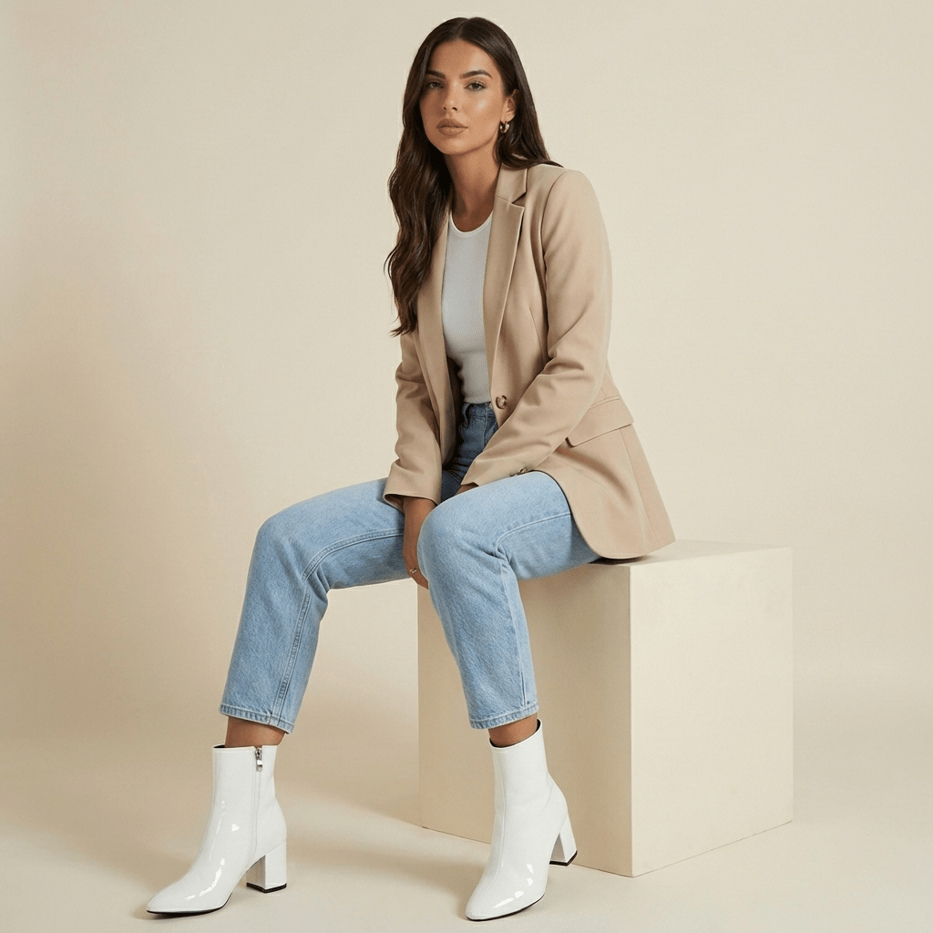 Women Ankle Boots Block Heel Pointed Toe Zip Closure - Evergreen Outfits - Women Boots
