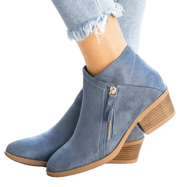 Women Ankle Boots Side Zip Closure Low Heel Ankle Length - Evergreen Outfits - Women Boots