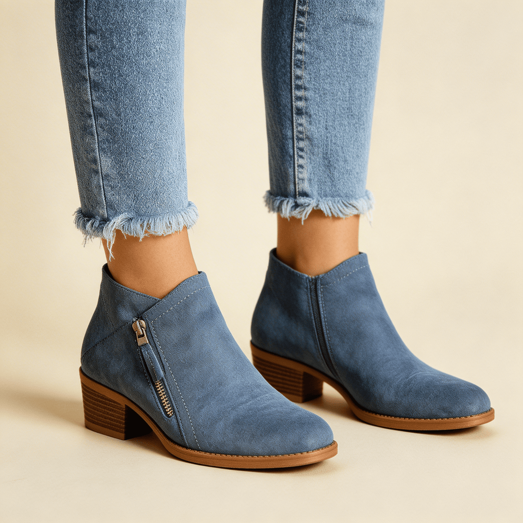 Women Ankle Boots Side Zip Closure Low Heel Ankle Length - Evergreen Outfits - Women Boots