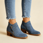 Women Ankle Boots Side Zip Closure Low Heel Ankle Length - Evergreen Outfits - Women Boots
