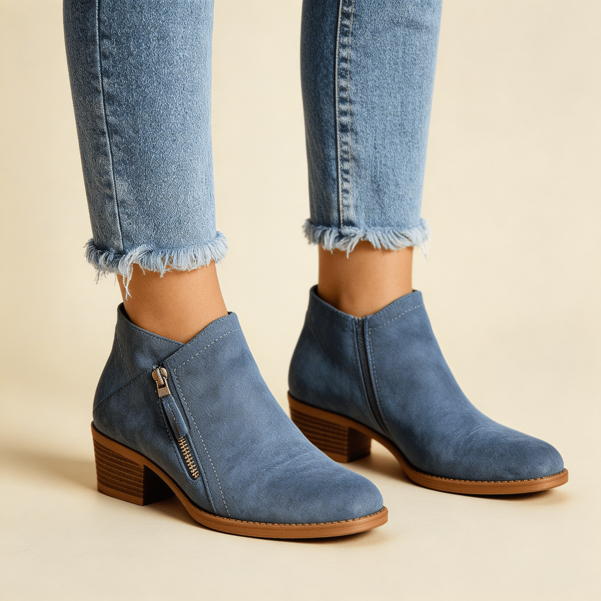 Women Ankle Boots Side Zip Closure Low Heel Ankle Length - Evergreen Outfits - Women Boots