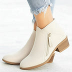 Women Ankle Boots Side Zip Closure Low Heel Ankle Length - Evergreen Outfits - Women Boots