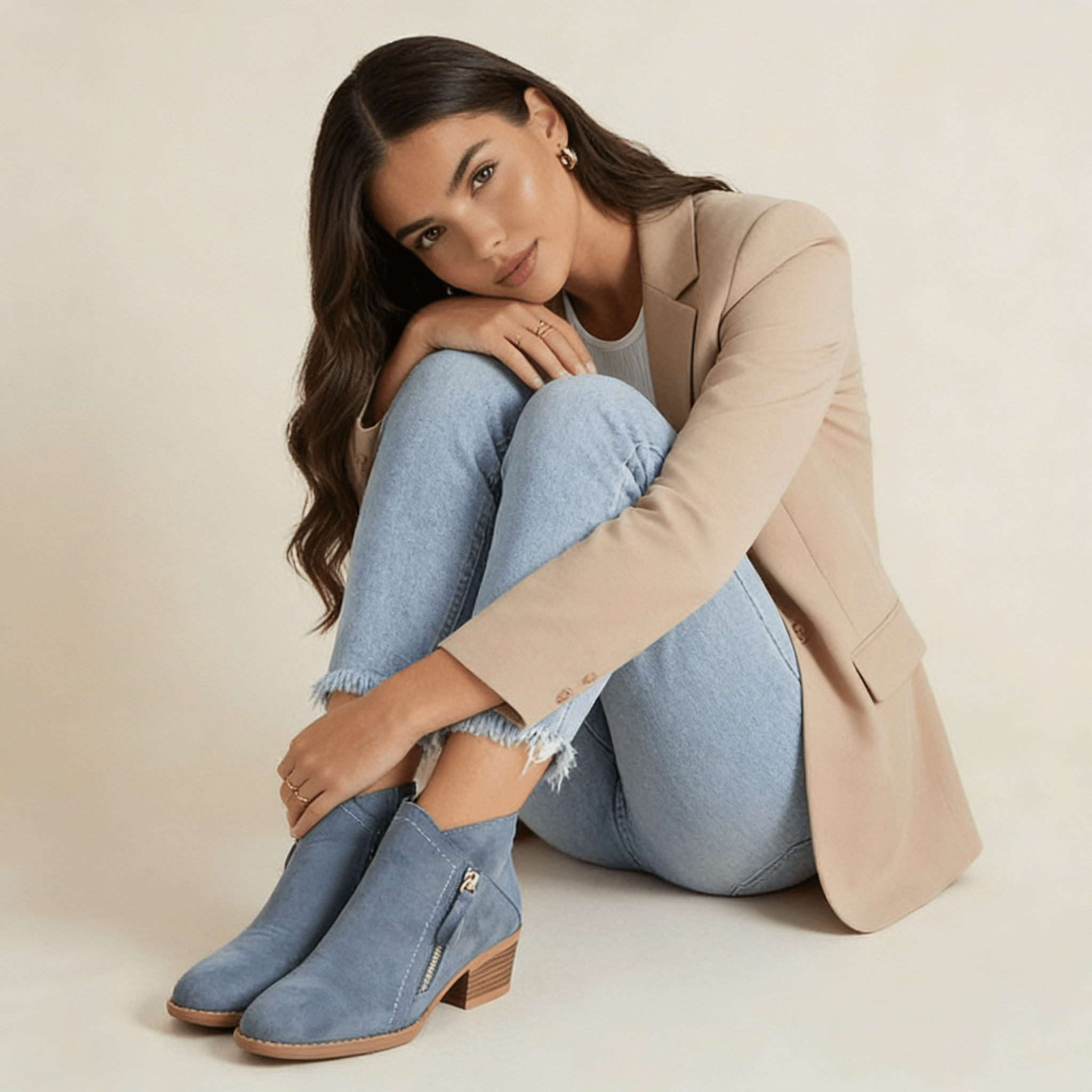Women Ankle Boots Side Zip Closure Low Heel Ankle Length - Evergreen Outfits - Women Boots